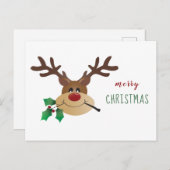 Prettig kerstfeest rendier met maretak feestdagenkaart (Voorkant / Achterkant)