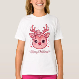 Prettig kerstfeest Rendier Rode Neus Strik Sterren T-shirt