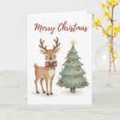 Prettig kerstfeest rendieren met kerstboom kaart (Gele Bloem)