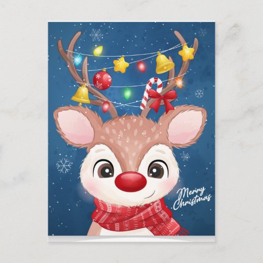 Prettig kerstfeest rendieren met lichten briefkaart (Voorkant)