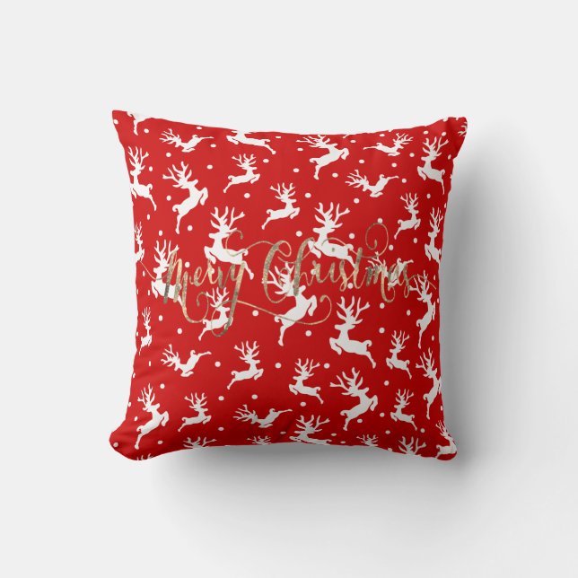 Prettig kerstfeest Rendieren Rood Kussen (Voorkant)