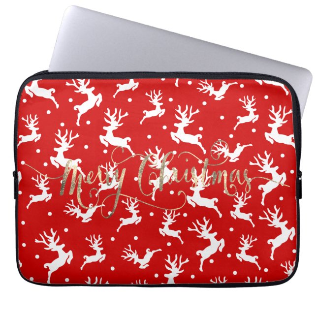 Prettig kerstfeest Rendieren Rood Laptop Sleeve (Voorkant)