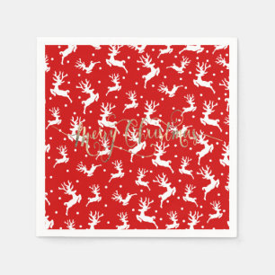 Prettig kerstfeest Rendieren Rood Servet
