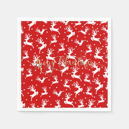 Prettig kerstfeest Rendieren Rood Servet (Voorkant)