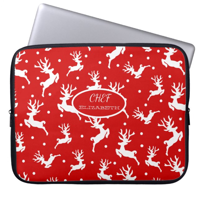 Prettig kerstfeest Rendieren Rood Vakantieperiode Laptop Sleeve (Voorkant)