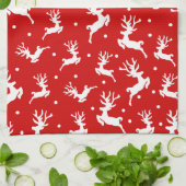 Prettig kerstfeest Rendieren Rood Vakantieperiode Theedoek (Gevouwen)