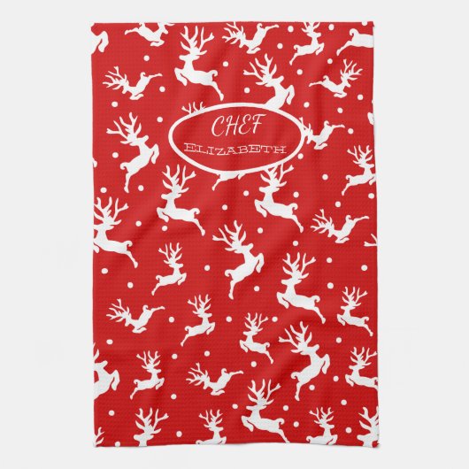 Prettig kerstfeest Rendieren Rood Vakantieperiode Theedoek (Verticaal)