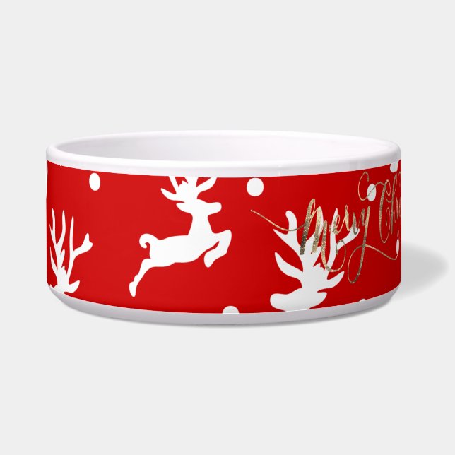 Prettig kerstfeest Rendieren Rood Voerbakje (Voorkant)