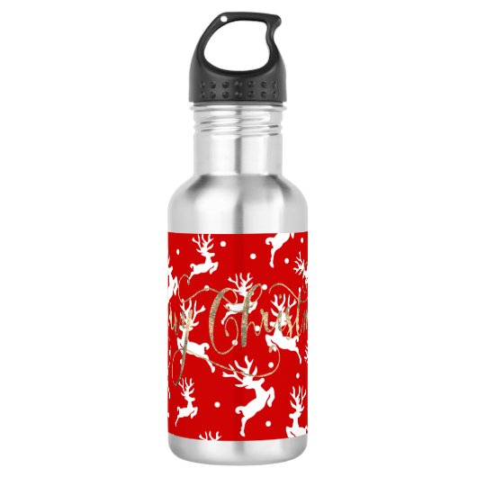 Prettig kerstfeest Rendieren Rood Waterfles (Voorkant)
