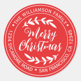 Prettig kerstfeest Retouradres Helderrood Ronde Sticker