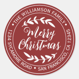 Prettig kerstfeest Retouradres Rood Ronde Sticker