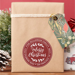 Prettig kerstfeest Retouradres Rood Ronde Sticker