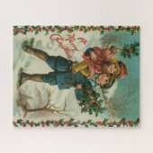 Prettig kerstfeest - retro ansichtkaart, kinderen, legpuzzel (Horizontaal)