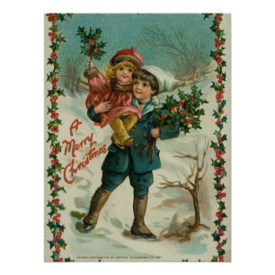 Prettig kerstfeest - retro ansichtkaart, kinderen, perfect poster