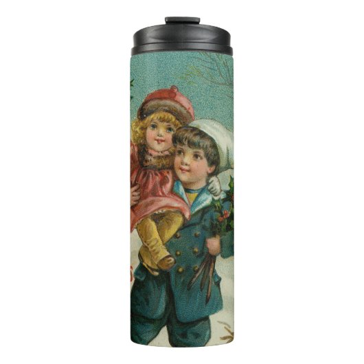 Prettig kerstfeest - retro ansichtkaart, kinderen, thermosbeker (Voorkant)