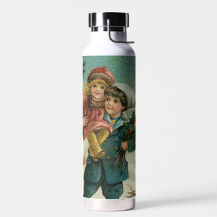 Prettig kerstfeest - retro ansichtkaart, kinderen, waterfles