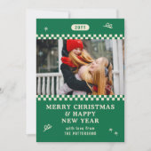 Prettig kerstfeest Retro groene foto gepersonalise Feestdagenkaart (Voorkant)