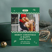 Prettig kerstfeest Retro groene foto gepersonalise Feestdagenkaart