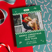 Prettig kerstfeest Retro groene foto gepersonalise Feestdagenkaart