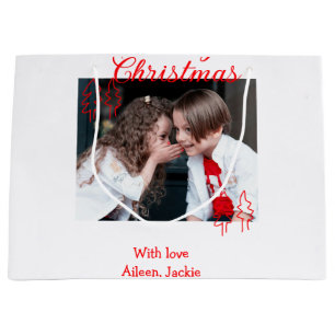 Prettig kerstfeest retro kerstboom kinderen foto n groot cadeauzakje