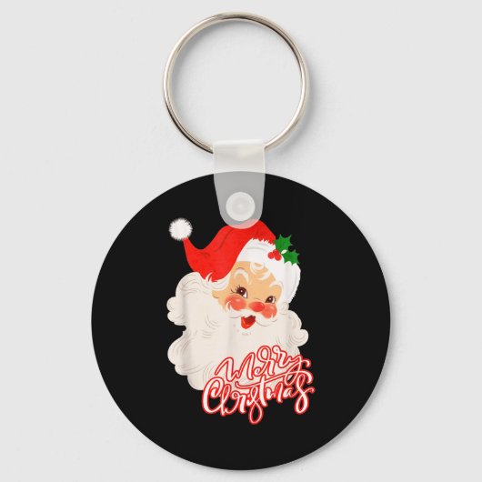 Prettig kerstfeest Retro Kerstman Vintage Retro Xm Sleutelhanger (Voorkant)