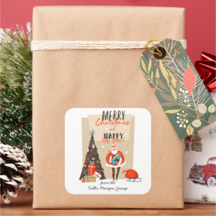 Prettig kerstfeest Retro Midden-Eeuwse Moderne F Vierkante Sticker