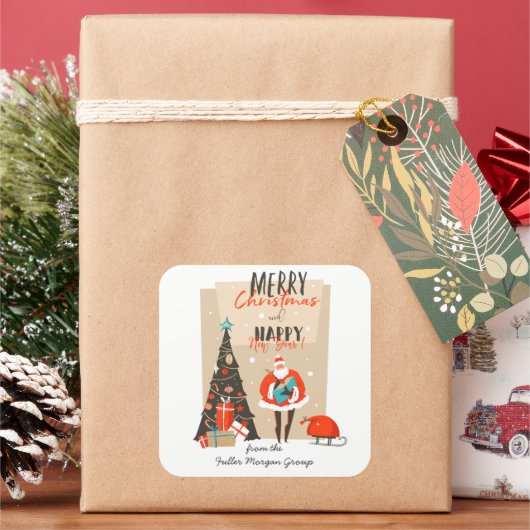 Prettig kerstfeest | Retro Midden-Eeuwse Moderne F Vierkante Sticker (Feestdagen)