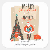 Prettig kerstfeest | Retro Midden-Eeuwse Moderne F Vierkante Sticker (Voorkant)