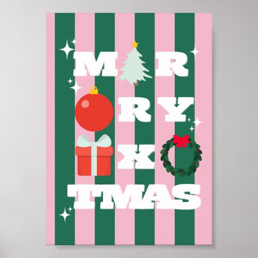 Prettig Kerstfeest | Retro Preppy Kerst Kunst Poster (Voorkant)