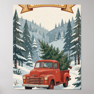 Prettig kerstfeest — Retro rode vrachtwagen met bo Poster