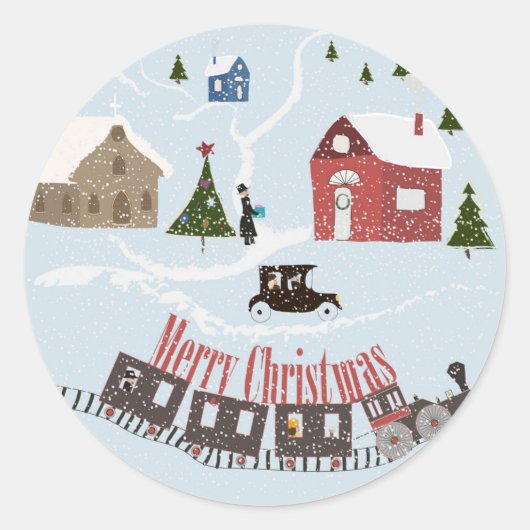 Prettig kerstfeest, retro ronde sticker (Voorkant)