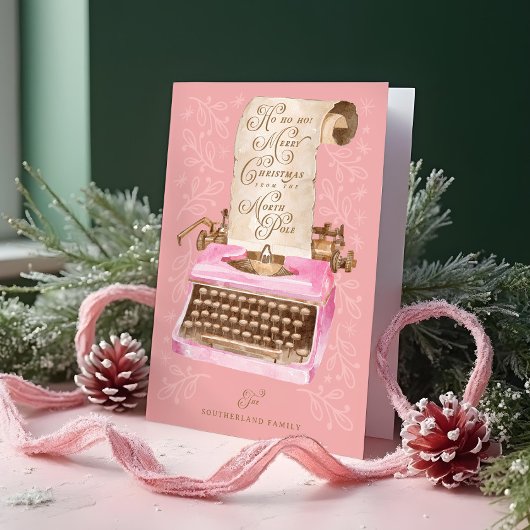 Prettig kerstfeest Retro Roze Schrijfmachine Kerst Feestdagen Kaart