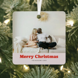 Prettig kerstfeest Retro Speels Serif Foto Metalen Ornament