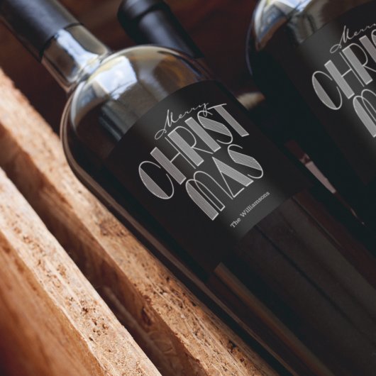 Prettig kerstfeest Retro typografie Zwart Wijn Etiket