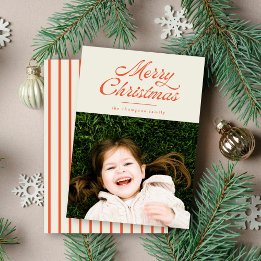Prettig kerstfeest Retro Vintage Streep Foto Feestdagenkaart