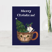 Prettig kerstfeest Rockefeller Uil Warme Chocolade Kaart (Voorkant)