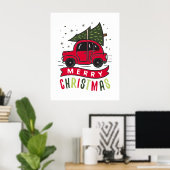 Prettig kerstfeest Rode Auto Boom Kerst Xmas Poster (Thuiskantoor)