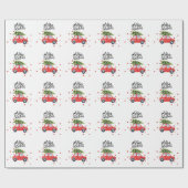 Prettig kerstfeest rode auto met kerstboom cadeaupapier (Vlak)