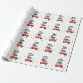 Prettig kerstfeest rode auto met kerstboom cadeaupapier (Uitgerold)