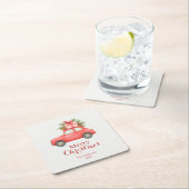 Prettig kerstfeest rode auto – Persoonlijke feestd Kartonnen Onderzetters (Insitu)