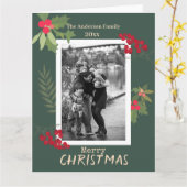 Prettig kerstfeest rode bessen Vakantie Foto Kaart (Gele Bloem)