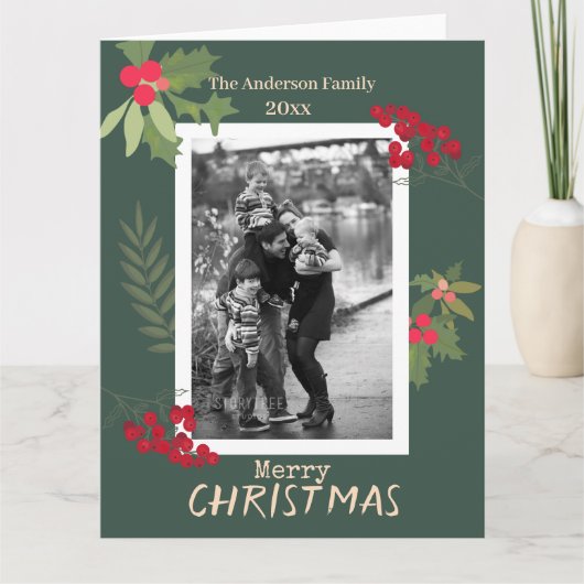 Prettig kerstfeest rode bessen Vakantie Foto Kaart (Voorkant)
