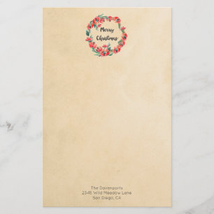 Prettig kerstfeest Rode bloemen waterverf krans Briefpapier