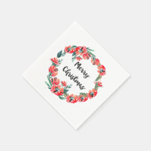 Prettig kerstfeest Rode bloemen waterverf krans Servetten