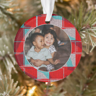 Prettig kerstfeest Rode Brei Breien Familie Foto Ornament