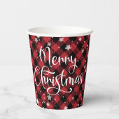 Prettig kerstfeest Rode Buffalo geruite feestelijk Papieren Bekers (Achterkant)
