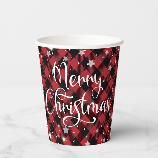 Prettig kerstfeest Rode Buffalo geruite feestelijk Papieren Bekers (Achterkant)