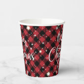 Prettig kerstfeest Rode Buffalo geruite feestelijk Papieren Bekers (Links)