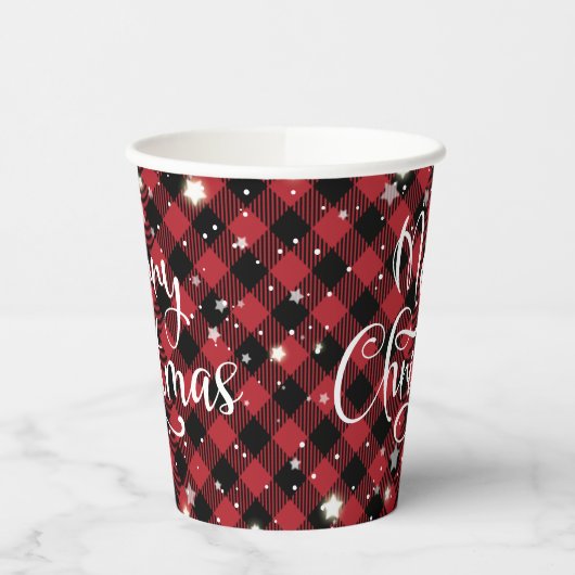 Prettig kerstfeest Rode Buffalo geruite feestelijk Papieren Bekers (Links)