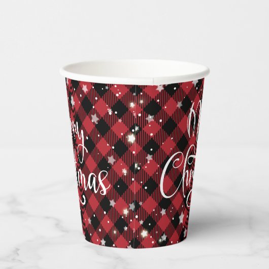 Prettig kerstfeest Rode Buffalo geruite feestelijk Papieren Bekers (Rechts)